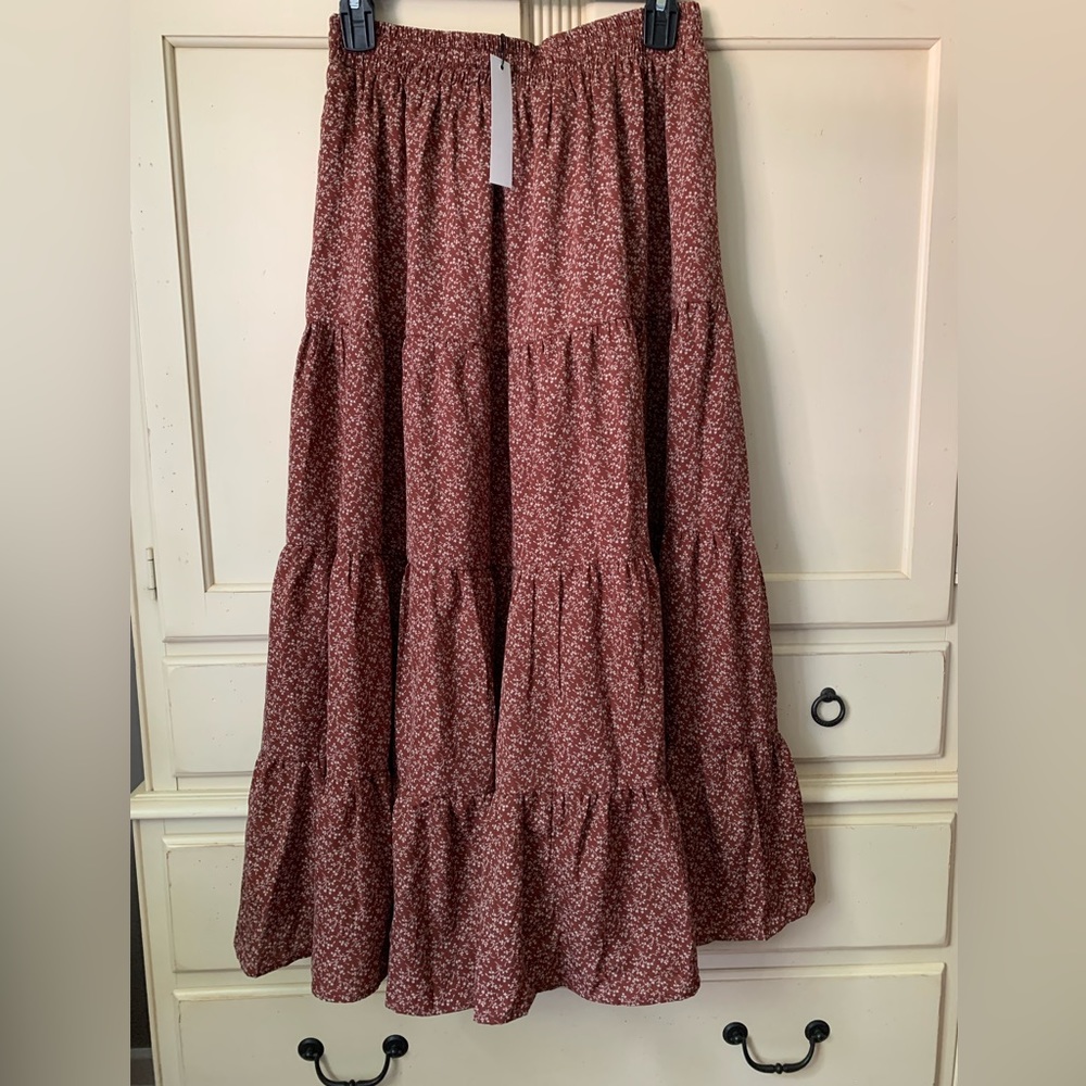 Breath of Youth Natalie Auburn Skirt with Flowers by Papermoon. Size Large.